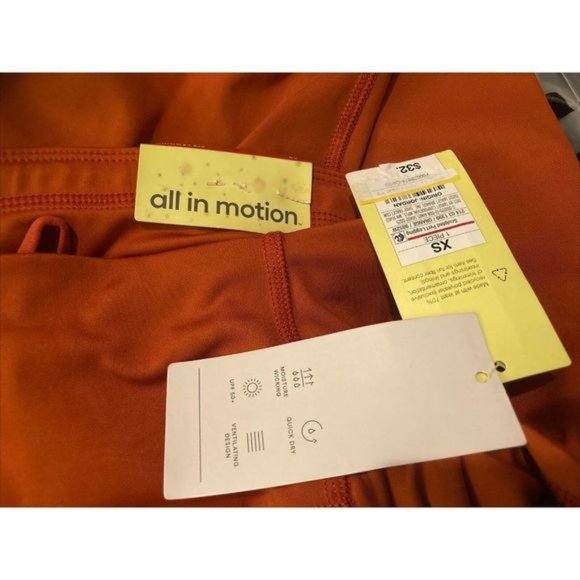 All In Motion Sculpted Perforated Leggings High Waist Orange Pockets XS NWT - Picture 8 of 8